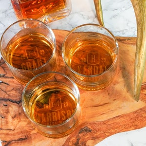 Custom Whiskey Rocks Cocktail Glasses, Etched and Engraved Monogram, Perfect Groomsman Gifts, Gifts for Men