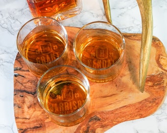 Aangepaste Whiskey Rocks cocktailglazen, geëtst en gegraveerd monogram, perfecte stalknechtcadeaus, cadeaus voor mannen