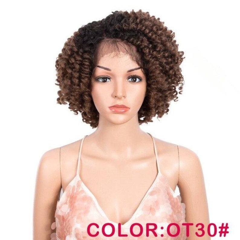12 Inch Synthetic Kinky Curly Lace Front Wig Heat Resistant Etsy