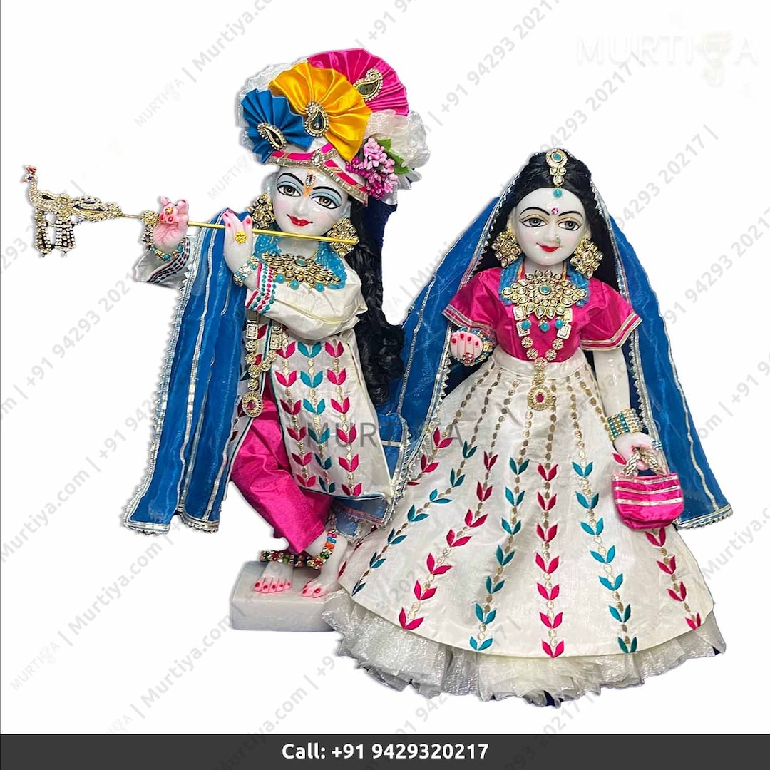 Iskcon Card 18 Inch ISKCON Marble Radha Krishna Deities With Embroidered Dress ...