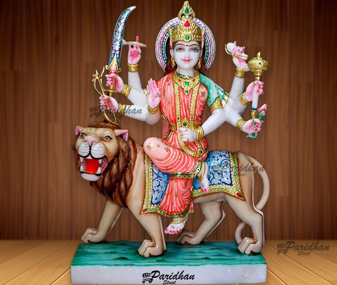 White Red Durga Ma Idol for Home-white Painted Makrana Marble - Etsy