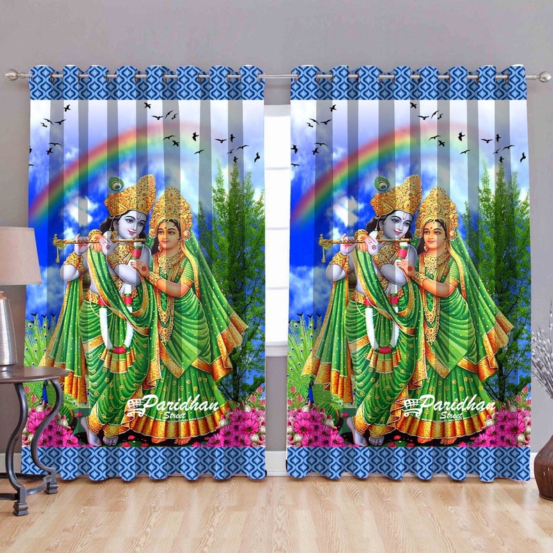 Digital Printed Pooja Room Curtainpooja Ghar Curtainradha Etsy