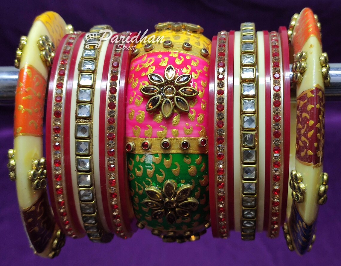 Multicolored Kundan Chura SetRajasthani Bangle Chura Etsy