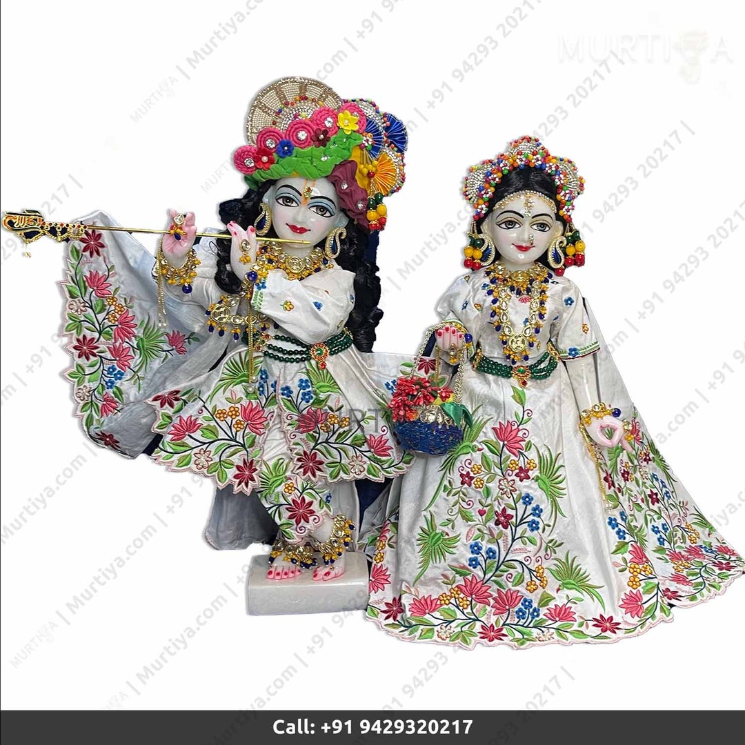 18 Inch Marble ISKCON Deities of Radha and Krishna With White