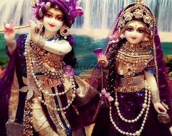 Estatua de Radha y Krishna Deidades de ISKCON de mármol-Par de ídolo de Krishna Radha con ropa-Radha Krishna Moorti para el hogar Mandir y la oficina