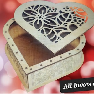 Wooden Heart Shape Box with Lid, Gift, Valentines Day Box, Love, Wedding Gift, Jewelry Box, Treat Box, Christmas, Birthday, Anniversary