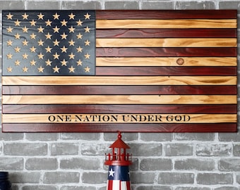One Nation Under God American Wooden Flag, American Flag, Patriotic, Wall Art Decor, Wedding Gift, Graduation, Gift for Dad, Gift for Mom
