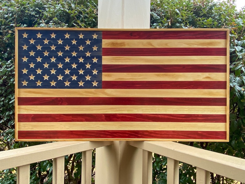 Framed American Wood Flag Wall Hangings Wooden Sign Wooden Etsy