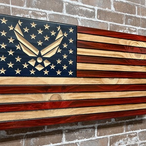 USAF Wooden Flag with Wings design | Air Force Wooden Flag- American Military Decor