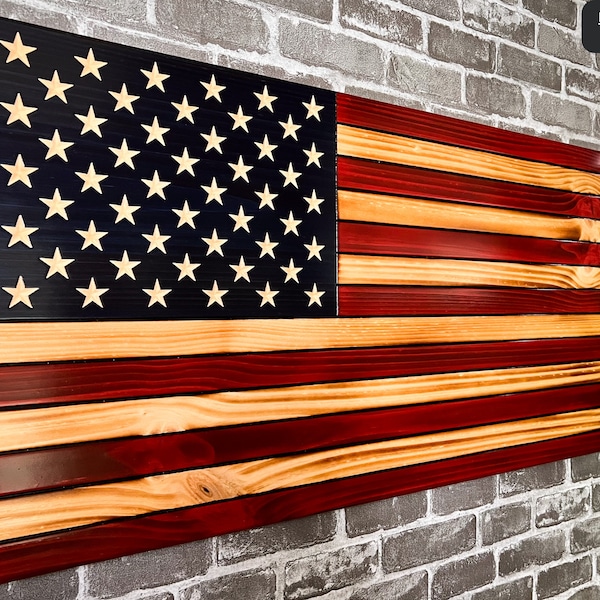 American Wooden Flag, Rustic American Flag, Patriotic, Wall Art Decor, Wedding Gift, Graduation, Gift for Dad, 5th-anniversary gift, Porch