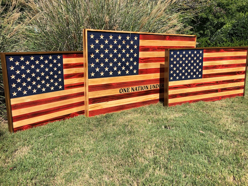 Framed American Wood Flag Wall Hangings Wooden Sign Wooden Etsy