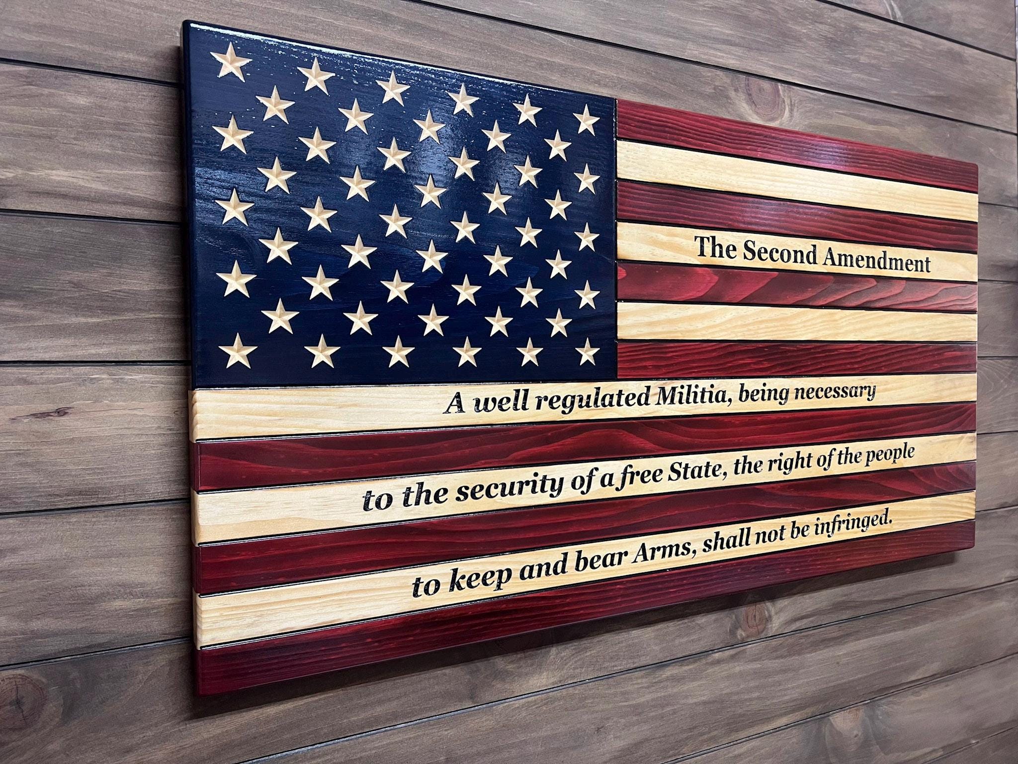 Second Amendment Wooden American Flag – Patriotic Wall Art | Engraved ...