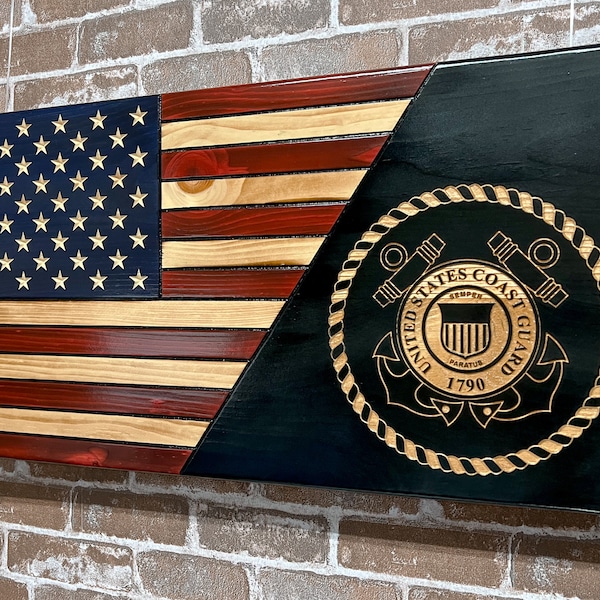 Drapeau de la garde-côte, drapeau des États-Unis avec sceau, patriotique, père, fils, cadeau de mariage, remise des diplômes, art mural drapeau américain en bois