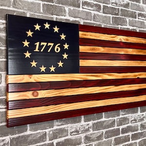 Betsy Ross American Wooden Flag, American Flag, Patriotic, Wall Art Decor, Wedding Gift, Graduation, Gift for Dad, 5th-anniversary gift