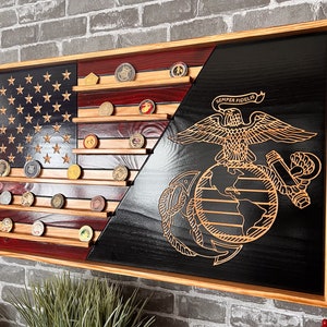 EGA Challenge Coin Holder, Rustic American Flag, Marines, Wall Art, Wedding Gift, Graduation Gift, Gift for Dad, 5th-anniversary gift, Patio