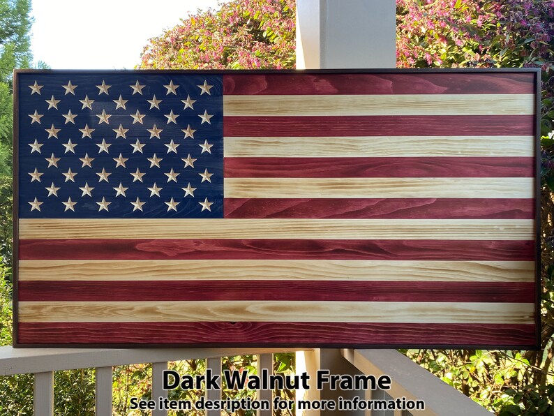 Framed American Wood Flag Wall Hangings Wooden Sign Wooden Etsy