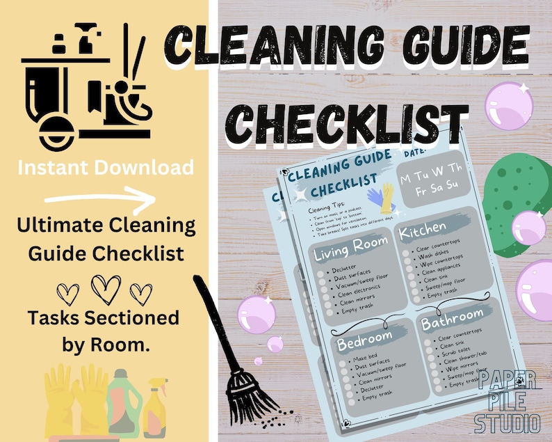 Basic Cleaning Checklist Guide by Room Task Tracking Assistance