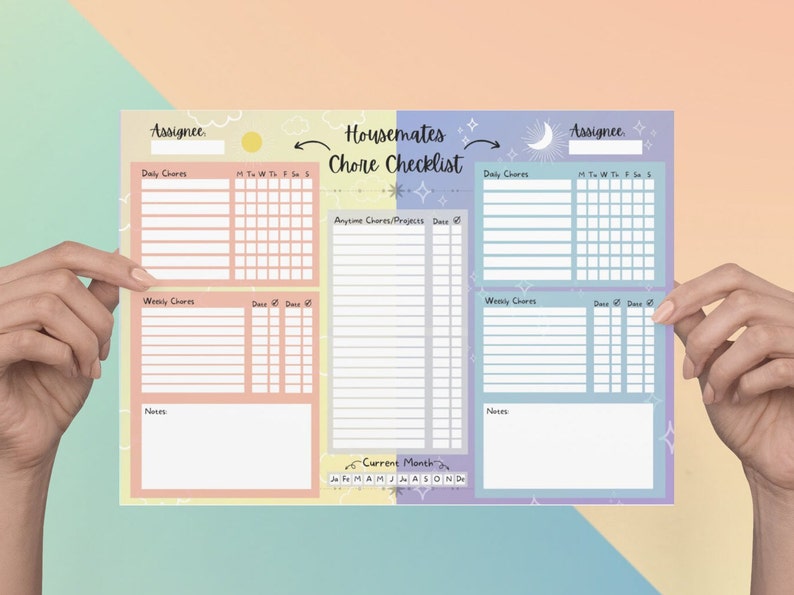 Printable Housemates Chores Cleaning Checklist Day/night Theme | House Apartment Tracker ...