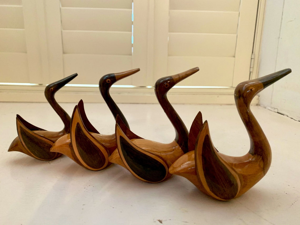 Wooden Swans a Set of 4 Vintage Wooden Swans Hand Crafted by - Etsy