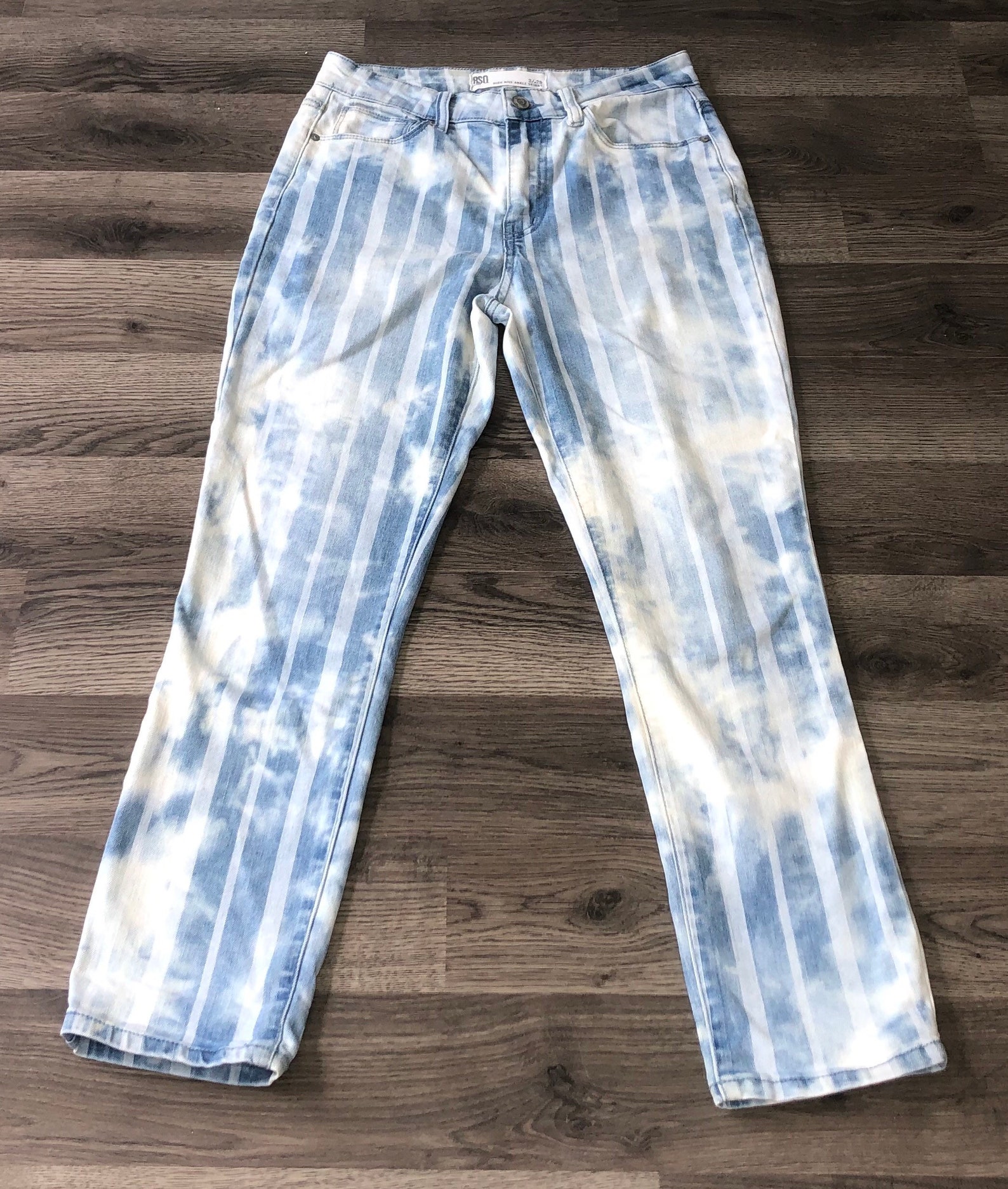 Handmade Bleach Dyed Striped Blue skinnys Jeans Size 3/26 Etsy