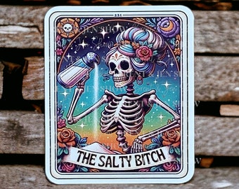 Salty Skeleton Tarot Card Sticker: Sarcastic Sweary Decal
