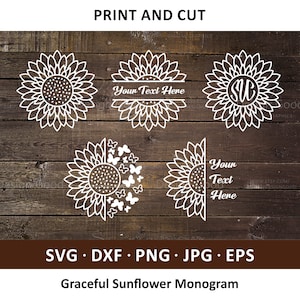 Sunflower Monogram SVG. Graceful Bundle one color Cut File. Autumn Decor, Quote Clipart, Design Cricut, Silhouette Cameo, png, dfx, jpg, EPS