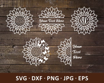 Sunflower Monogram SVG. Graceful Bundle one color Cut File. Autumn Decor, Quote Clipart, Design Cricut, Silhouette Cameo, png, dfx, jpg, EPS