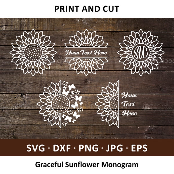 Sunflower Monogram SVG. Graceful Bundle one color Cut File. Autumn Decor, Quote Clipart, Design Cricut, Silhouette Cameo, png, dfx, jpg, EPS