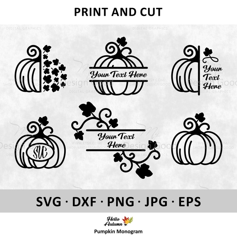 Cricut Decor orange pumpkins with leaves Pumpkin Monogram SVG Fall Clipart Dfx eps Cut file Autumn Holiday Design PNG Silhouette