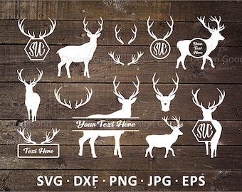 Deer bundle svg, png. Deer monogram svg. Christmas Deer head svg, Clipart Deer antlers. Christmas frame SVG. DIY, Silhouette Cut file Cricut