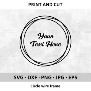 May include: A black and white circle wire frame with the text "Your Text Here" inside. The frame is made of two concentric circles with a gap between them.