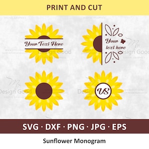 Monograma de girassol SVG, arquivo de corte de girassol, moldura de flor engraçada SVG, citação de outono. Design para Cricut, Silhouette Cameo, PNG, DFX, JPG, EPS.