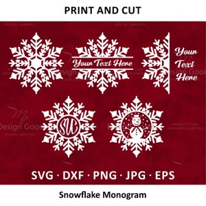 Monogramma fiocco di neve SVG, pupazzo di neve di Natale svg, png. Design neve invernale. Clipart Bundle fai da te eps, dxf. Silhouette, file di taglio, Cricut