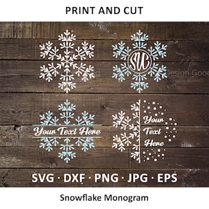 Paquete de copos de nieve SVG, monograma de copo de nieve navideño SVG, PNG. Diseño para camiseta. Clipart de nieve de invierno DIY EPS, DXF. Archivo de corte Silhouette Cricut