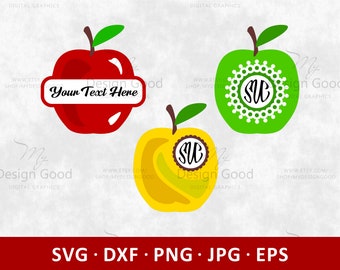 Apple Monogram SVG, Three Apples Clipart EPS. Autumn holiday and school decor. Design for Cricut, Shirt, Cut File, Silhouette, png, dfx, jpg