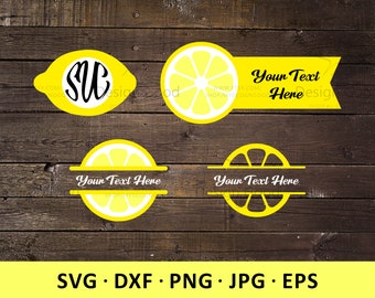 Lemon Monogram SVG, Lemon Cut File, Citrus fruits svg. Slice of lemon designs for Silhouette Cameo and Cricut. png, dfx, jpg, EPS file.