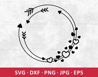 Heart wreath svg SVG. Arrow Wreath svg. Frame with Heart & Arrow svg. Love monogram svg. Glowforge Designs. Silhouette, Cut file, Cricut.