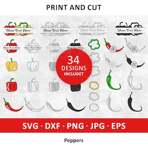 Pepper SVG Bundle, Chili Pepper monogram svg, Hot Red Pepper, Vegetables Clipart, eps dxf, PNG. Silhouette, Cut file Cricut, Glowforge