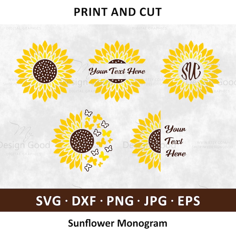 Sunflower Monogram SVG. Yellow Sunflowers Bundle Cut File. - Etsy