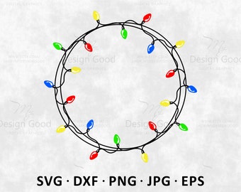 Christmas lights SVG. Christmas round frame svg. Christmas circle monogram svg. Vector wreath svg, DIY, Shirt. Silhouette, Cut file, Cricut