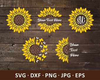 Sunflower Monogram SVG. Yellow Sunflowers Bundle Cut File. Autumn Decor, Quote. Clipart, Design Cricut, Silhouette Cameo, png, dfx, jpg, EPS