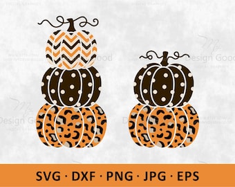Three Leopard Pumpkin SVG, Stacked Cheetah Pumpkin Clip Art. Autumn Holiday Decor, Fall Design, eps, Dxf PNG. Silhouette, Cricut, Cut file