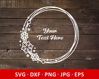 Christmas wreath svg. Snowflake wreath svg. Circle Monogram SVG. Design for Winter Wedding. Wire frame Cut file. Clipart, Silhouette, Cricut