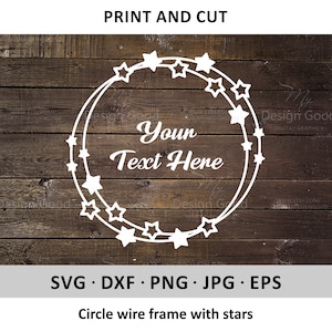 Cercle monogramme SVG, cadre métallique rond avec étoiles. Décor de vacances. Mariage monogramme Design Clipart, fichier eps Dfx PNG Silhouette Cricut Cut DIY