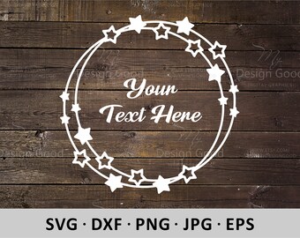 Circle Monogram SVG, Round Wire Frame with stars. Holiday Decor. Wedding Monogram Design Clipart, eps Dfx PNG Silhouette Cricut Cut file DIY