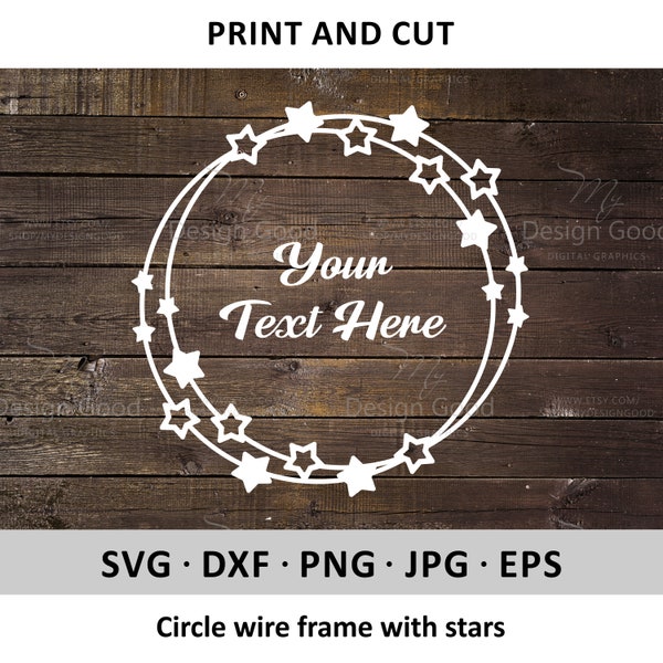 Circle Monogram SVG, Round Wire Frame with stars. Holiday Decor. Wedding Monogram Design Clipart, eps Dfx PNG Silhouette Cricut Cut file DIY