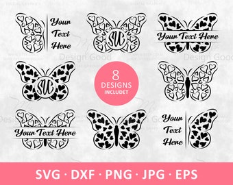 Butterfly Monogram SVG. Monogram bundle svg, Butterfly with hearts svg. Wedding Clipart eps. Decal, Silhouette, Cut file, Cricut, Glowforge.