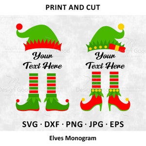 Elf SVG PNG EPS. Boy & Girl Elfen Monogramm svg. Elfen Hut Design Shirt svg. Weihnachten Clipart DiY eps, dxf, png. Scherenschnitt, Cut-Datei, Cricut