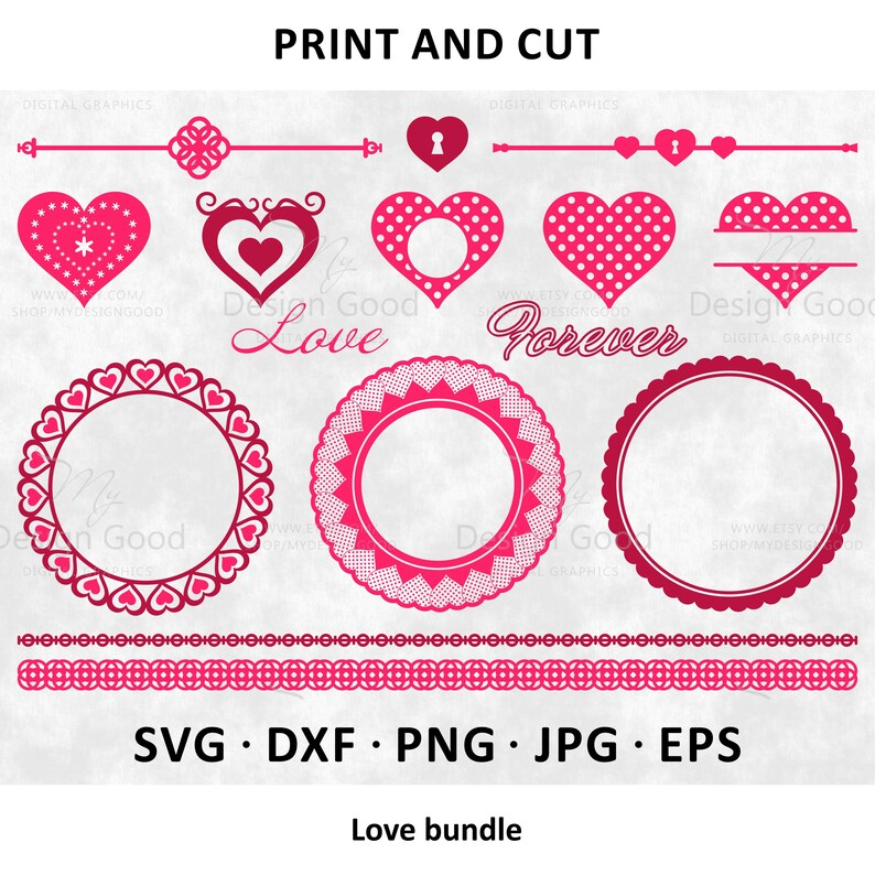 Cricut Laser Cut file Hearts monogram svg dxf Valentine/'s Day SVG Bundle love Clipart Frame Love Forever Silhouette one color DIY eps