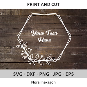 Floral hexagon SVG. Laurel frame svg. Wedding monogram svg. Leaves frame. Design Shirt DIY. Mothers day modern. Silhouette, Cut file, Cricut